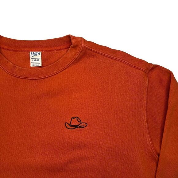 Mugsy Men's Orange Cowboy Hat Embroidered Crewneck Sweatshirt - Picture 5 of 9